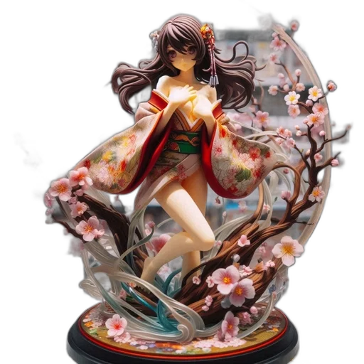 concept art, fantasy art, 3d render, comic book art, intricately, designed, figurine, kimono-clad transparent PNG cut-out