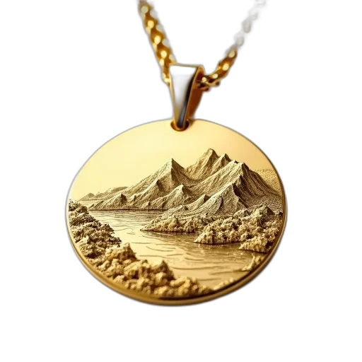 jewelry, gold, pendant, detailed, map, country, engraved, featuring transparent PNG cut-out