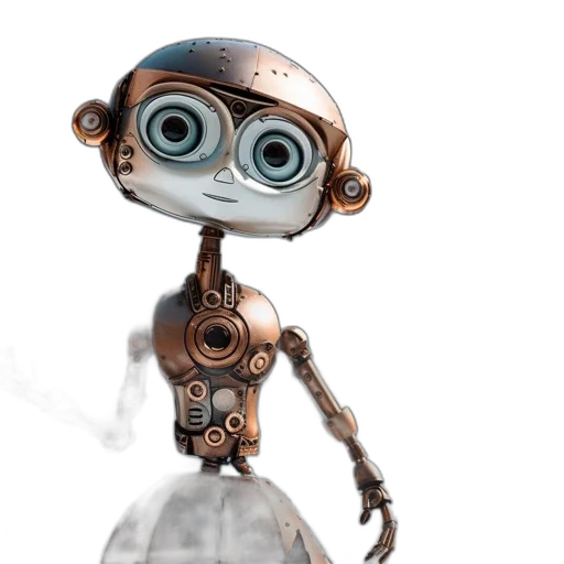 robot, staff, face, concept art, 3d render, comic book art, cartoon, rustic-looking transparent PNG cut-out