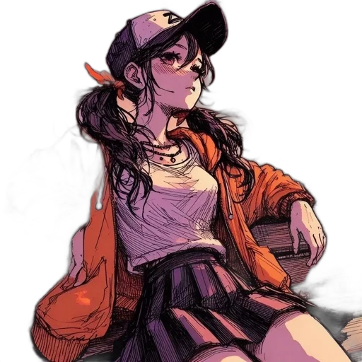 jacket, hat, dress, concept art, comic book art, watercolor, anime, neon lights transparent PNG cut-out