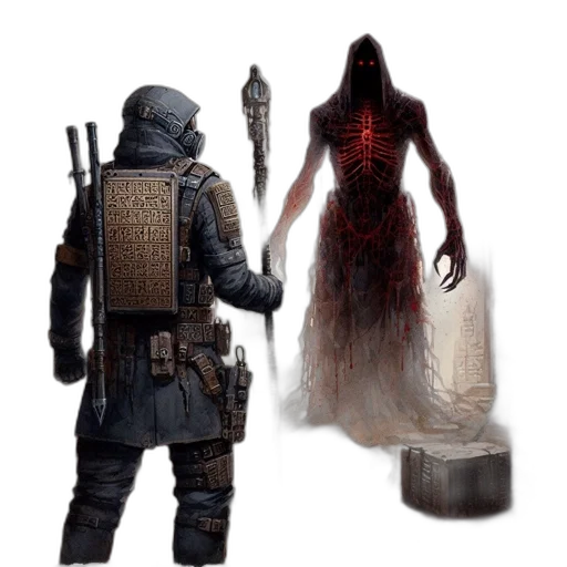 sword, staff, weapon, creature, concept art, fantasy art, pixel art, comic book art transparent PNG cut-out