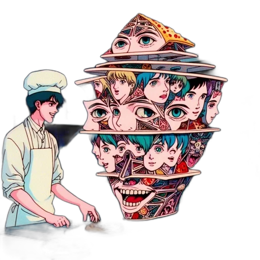 hat, food, mask, crown, anime, vaporwave, concept art, pixel art transparent PNG cut-out