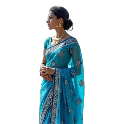 jewelry, dress, blue, woman, wearing, white, traditional, indian transparent PNG cut-out