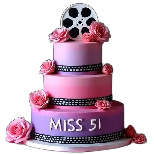3d render, photorealistic, three-tiered, cake, pink, purple, gradient, adorned transparent PNG cut-out