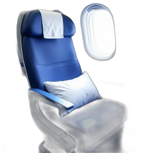 3d render, blue, white, airplane, seat, pillow, small, cloth transparent PNG cut-out