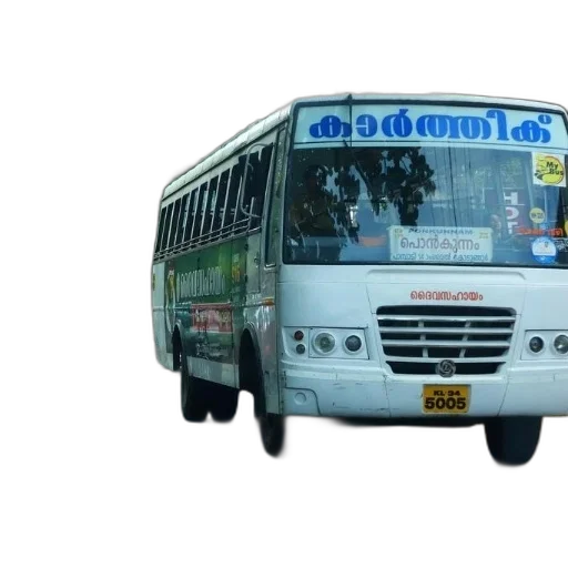 3d render, photorealistic, white, bus, blue, text, front, driving transparent PNG cut-out