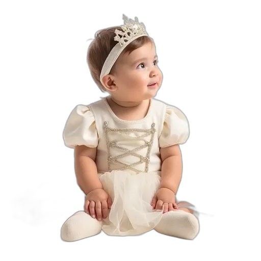 dress, crown, photorealistic, 3d render, adorable, baby, snow, white transparent PNG cut-out