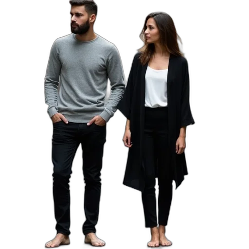 jacket, shoes, dress, umbrella, 3d render, dark, monochrome, earth tones transparent PNG cut-out