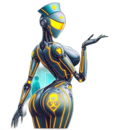 robot, concept art, cyberpunk, fantasy art, vaporwave, neon, blue, futuristic transparent PNG cut-out