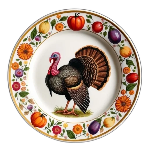 food, animal, ceramic, plate, detailed, turkey, design, center transparent PNG cut-out