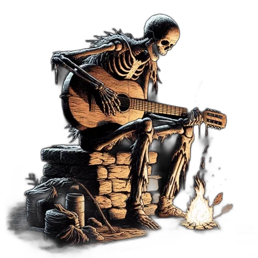 weapon, jacket, concept art, comic book art, fantasy art, pixel art, fire, skeletal transparent PNG cut-out