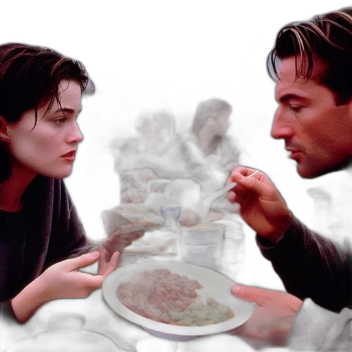 food, photorealistic, outer space, underwater, fog, snow, couple, shares transparent PNG cut-out