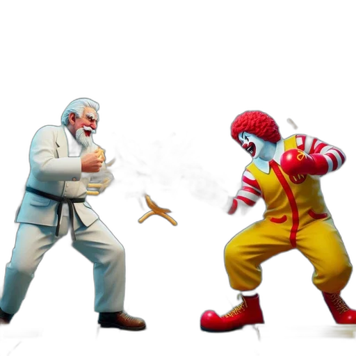 food, concept art, 3d render, pixel art, fire, two, fast-food, mascots transparent PNG cut-out