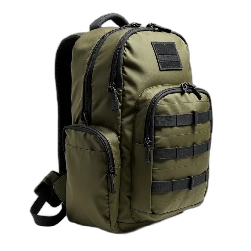 jacket, military-style, backpack, rugged, design, featuring, multiple, compartments transparent PNG cut-out