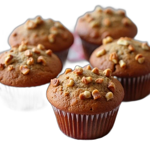 food, photorealistic, collection, five, brown, crumbly, muffins, visible transparent PNG cut-out