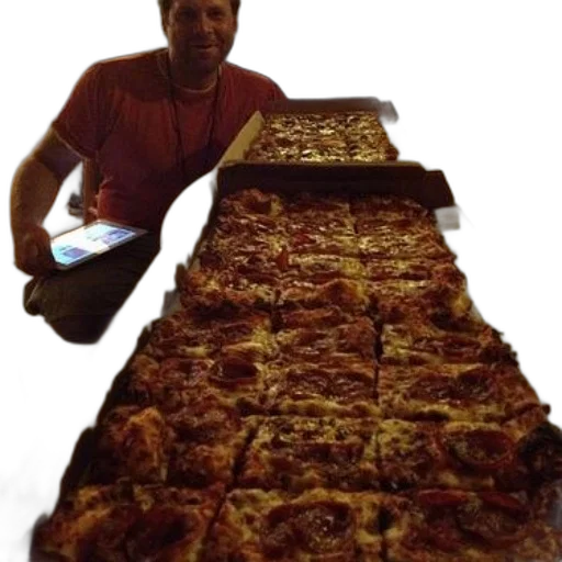 food, weapon, sword, man, sits, next, large, pizza transparent PNG cut-out