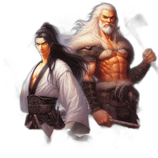 fantasy art, concept art, comic book art, pixel art, two, prominent, male, figures transparent PNG cut-out