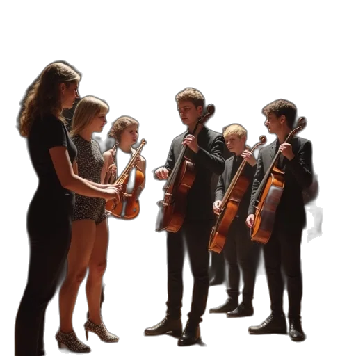 concept art, 3d render, photorealistic, oil painting, city street, performers, their, dress transparent PNG cut-out