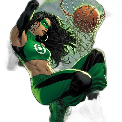 comic book art, concept art, fantasy art, green, female, superhero, black, costume transparent PNG cut-out