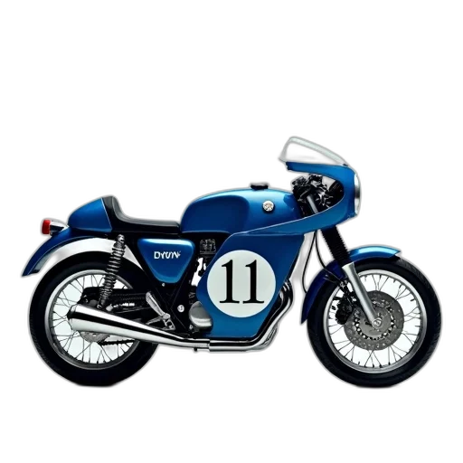 photorealistic, 3d render, concept art, blue, white, motorcycle, number, side transparent PNG cut-out