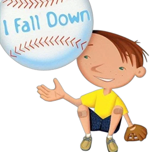 cartoon, boy, baseball, glove, bandages, his, knees, featured transparent PNG cut-out