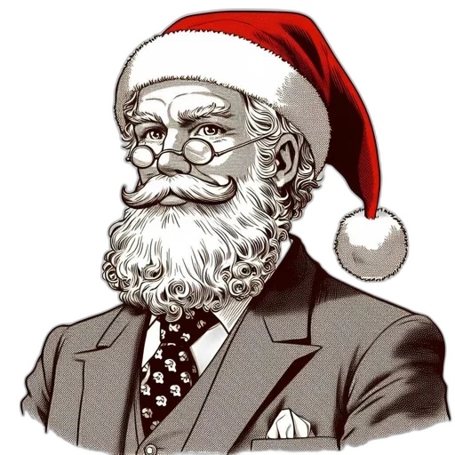 cartoon, vintage, illustration, man, santa, costume, curly, white transparent PNG cut-out