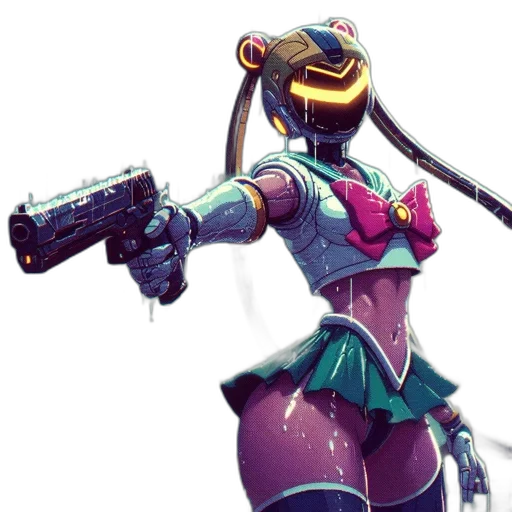 weapon, robot, staff, mask, concept art, cyberpunk, 3d render, fantasy art transparent PNG cut-out