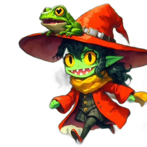 hat, dragon, staff, concept art, pixel art, fantasy art, 3d render, green-skinned transparent PNG cut-out