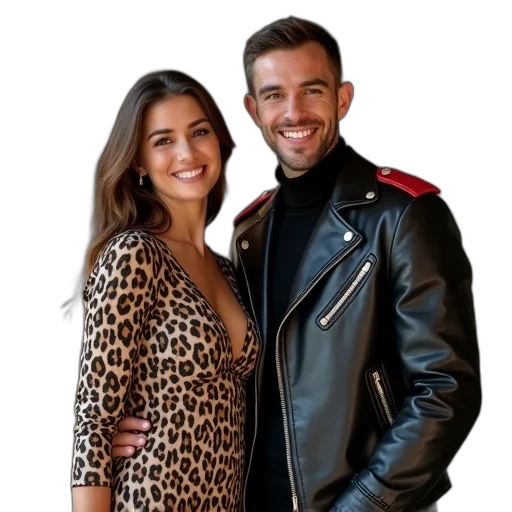 jacket, furniture, jewelry, dress, photorealistic, man, woman, posing transparent PNG cut-out