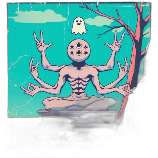 mask, creature, robot, face, concept art, vaporwave, pixel art, comic book art transparent PNG cut-out
