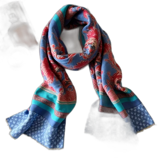 colorful, scarf, pattern, flowers, leaves, draped, over, white transparent PNG cut-out