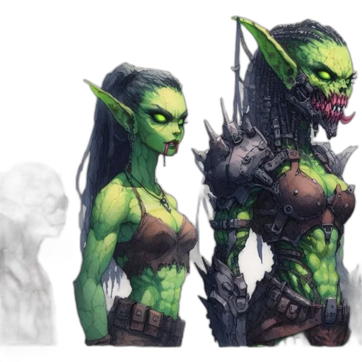 concept art, fantasy art, comic book art, pixel art, green, three, distinct, green-skinned transparent PNG cut-out