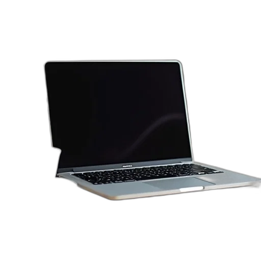 staff, 3d render, sleek, silver, laptop, open, wooden, desk transparent PNG cut-out