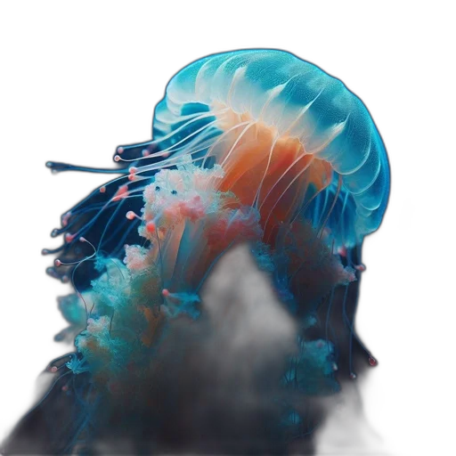 hair, creature, animal, crown, 3d render, concept art, photorealistic, underwater transparent PNG cut-out