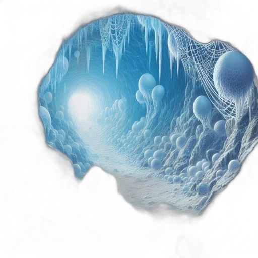 robot, hair, crown, concept art, outer space, underwater, icy, cavern transparent PNG cut-out