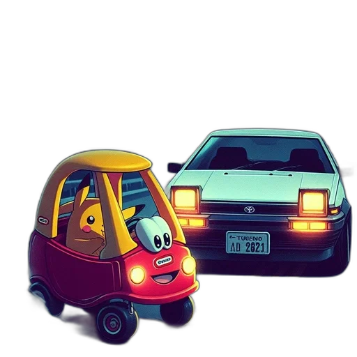 car, robot, 3d render, concept art, photorealistic, cartoon, night, full-sized transparent PNG cut-out