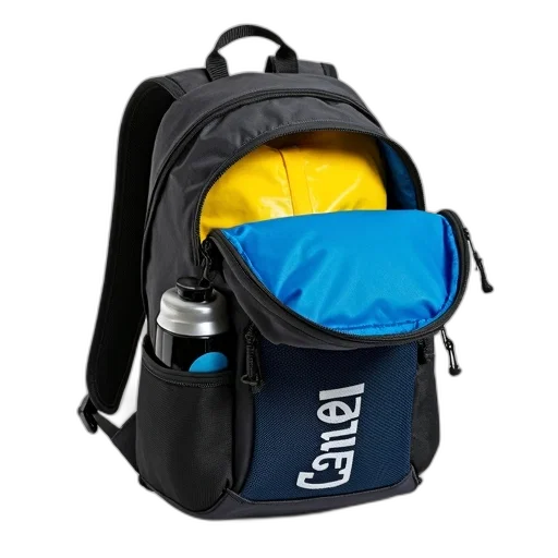 jacket, black, blue, backpack, mesh, pocket, front, featuring transparent PNG cut-out
