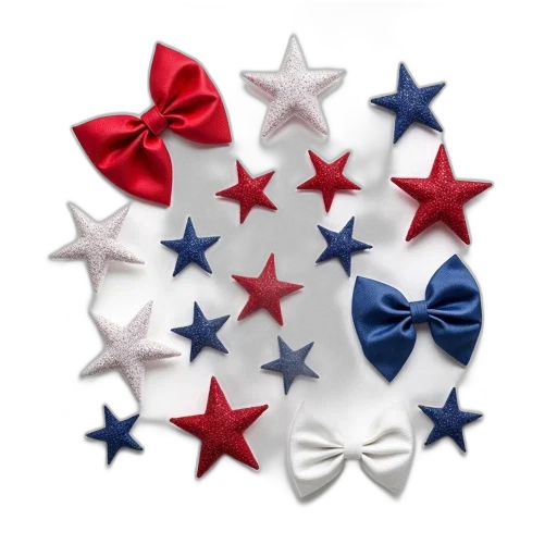 collection, star-shaped, hair, bows, various, colors, patterns, displayed transparent PNG cut-out