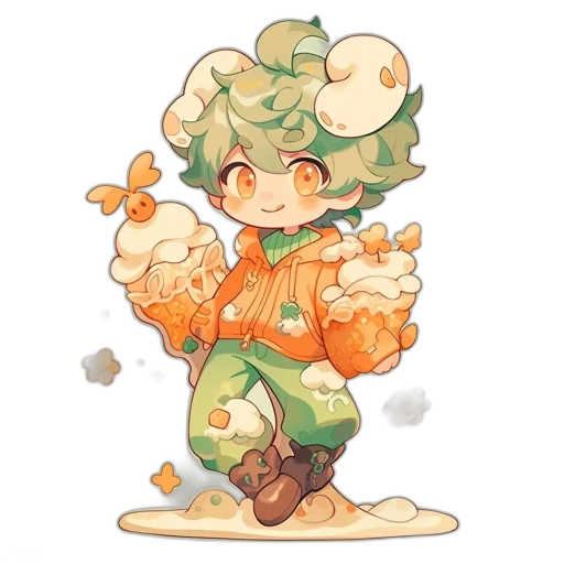 flower, staff, food, pixel art, watercolor, fantasy art, concept art, green transparent PNG cut-out