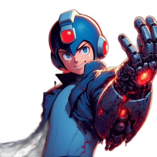 robot, weapon, staff, concept art, comic book art, anime, pixel art, blue transparent PNG cut-out