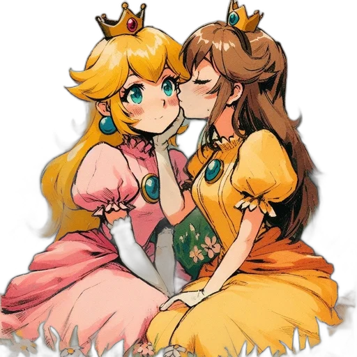 crown, dress, pixel art, concept art, anime, watercolor, golden, two transparent PNG cut-out