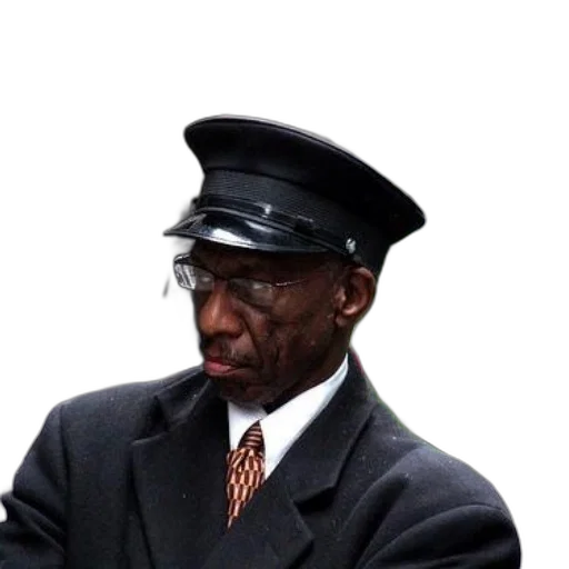 staff, hat, face, jacket, man, black, glasses, stands transparent PNG cut-out