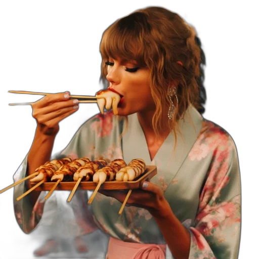 food, photorealistic, concept art, fire, woman, blue, kimono, pink transparent PNG cut-out