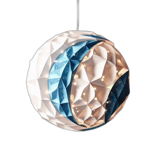 jewelry, umbrella, 3d render, blue, illuminated, blue-halfed, geometrically, patterned transparent PNG cut-out