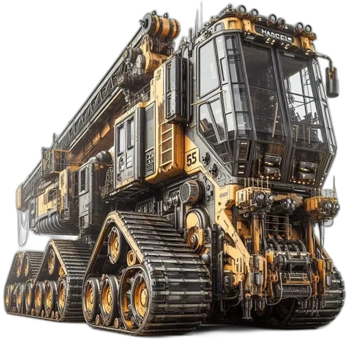 robot, concept art, 3d render, fantasy art, photorealistic, heavy-duty, construction, crane-truck transparent PNG cut-out
