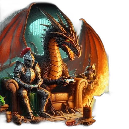 dragon, sword, furniture, fantasy art, concept art, pixel art, comic book art, fire transparent PNG cut-out