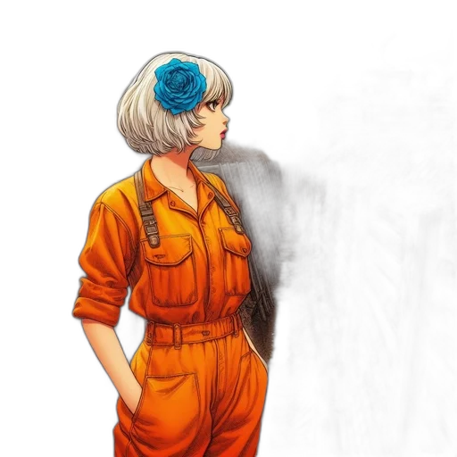 jacket, staff, dress, robot, concept art, comic book art, cyberpunk, anime transparent PNG cut-out