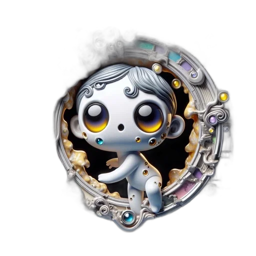 robot, staff, concept art, fantasy art, figure, large, eyes, surrounded transparent PNG cut-out