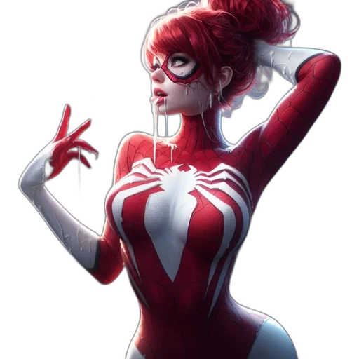 comic book art, concept art, fantasy art, cartoon, red, woman, long, fiery transparent PNG cut-out