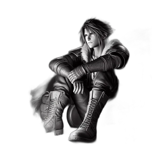 jacket, concept art, fantasy art, pencil sketch, comic book art, fire, monochrome, dark transparent PNG cut-out